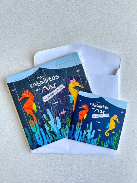 Postal + Rompecabezas - Los caballitos de mar se mudan de coral