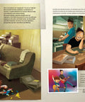 De familia en familia — doble página interior con la historia de Javier y escenas familiares ilustradas