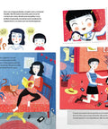 De familia en familia — doble página interior con la historia de Zoe, su mamá y sus mascotas