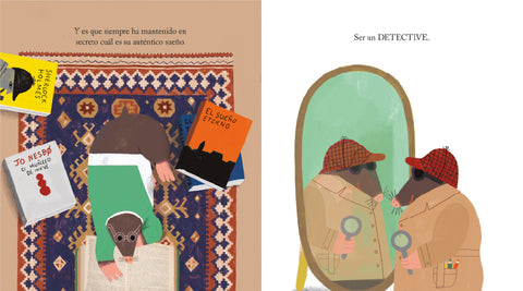 Interior de Detective Topo, detalle narrativo ilustrado por Camilla Pintonato
