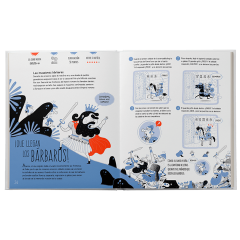 Enigmas de la historia — doble página interior ilustrada