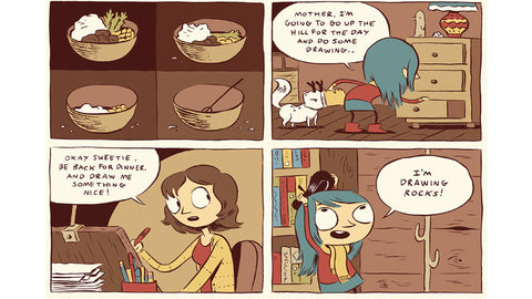 Interior de Hilda and the Troll: Hilda dibuja antes de salir a explorar