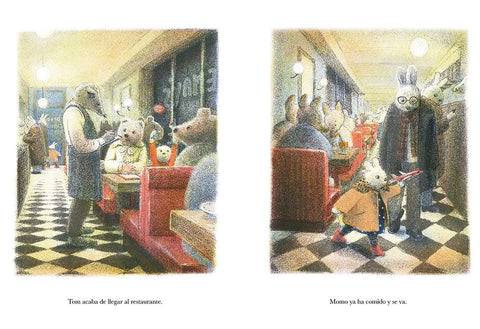 Página interior de Tom y Momo, de Akiko Miyakoshi