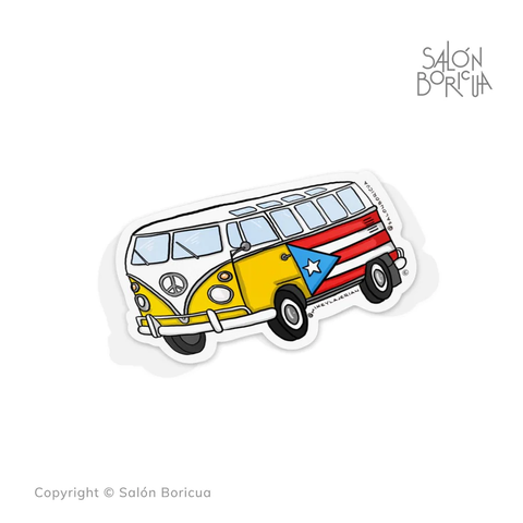 VW Amarilla con Bandera de Puerto Rico - Leo Leo Libros
